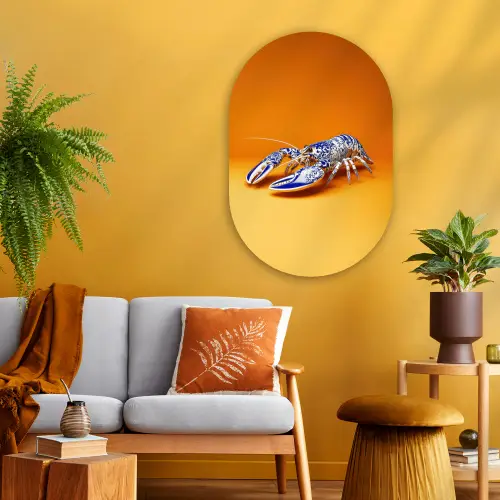Kreeft - Delftsblauw - Schild - Stoer - Oranje Wandcirkel Ovaal Glas middel -sfeer4