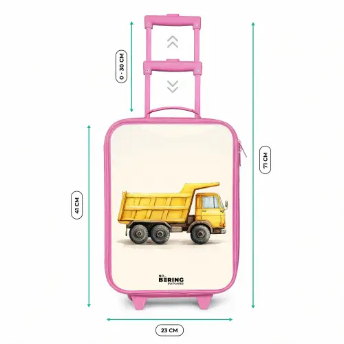 Kiepwagen - Getekend - Geel Kinderkoffer - Roze klein -productfoto_formaten