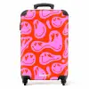 Abstracte smileyfiguren met hartogen op rood en roze NBS - Handbagage koffer - Kinderen Unisex middel -productfoto_recht