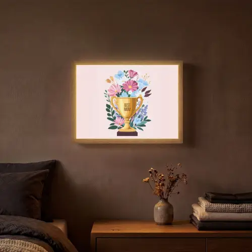 Trofee - Best Mom - Bloemen - Kleurrijk Light Box met batterij (Wandlamp) middel -sfeer4