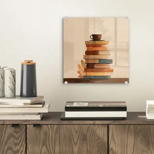 Boeken - Toren - Koffie - Beige plexiglas 5mm klein -sfeer1