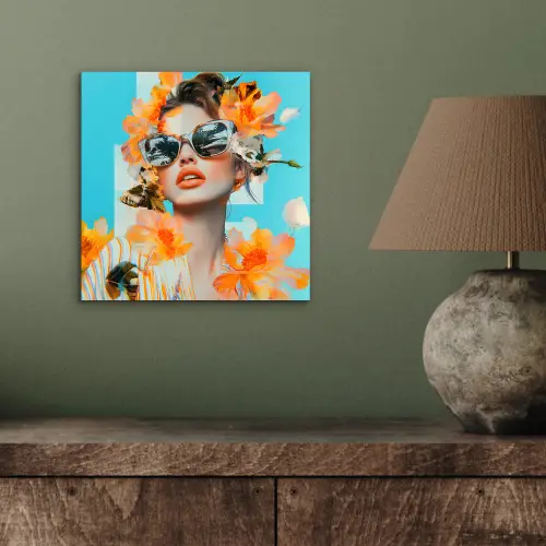 Bloemen - Vrouw - Zonnebril - Blauw aluminium wit klein -sfeer2