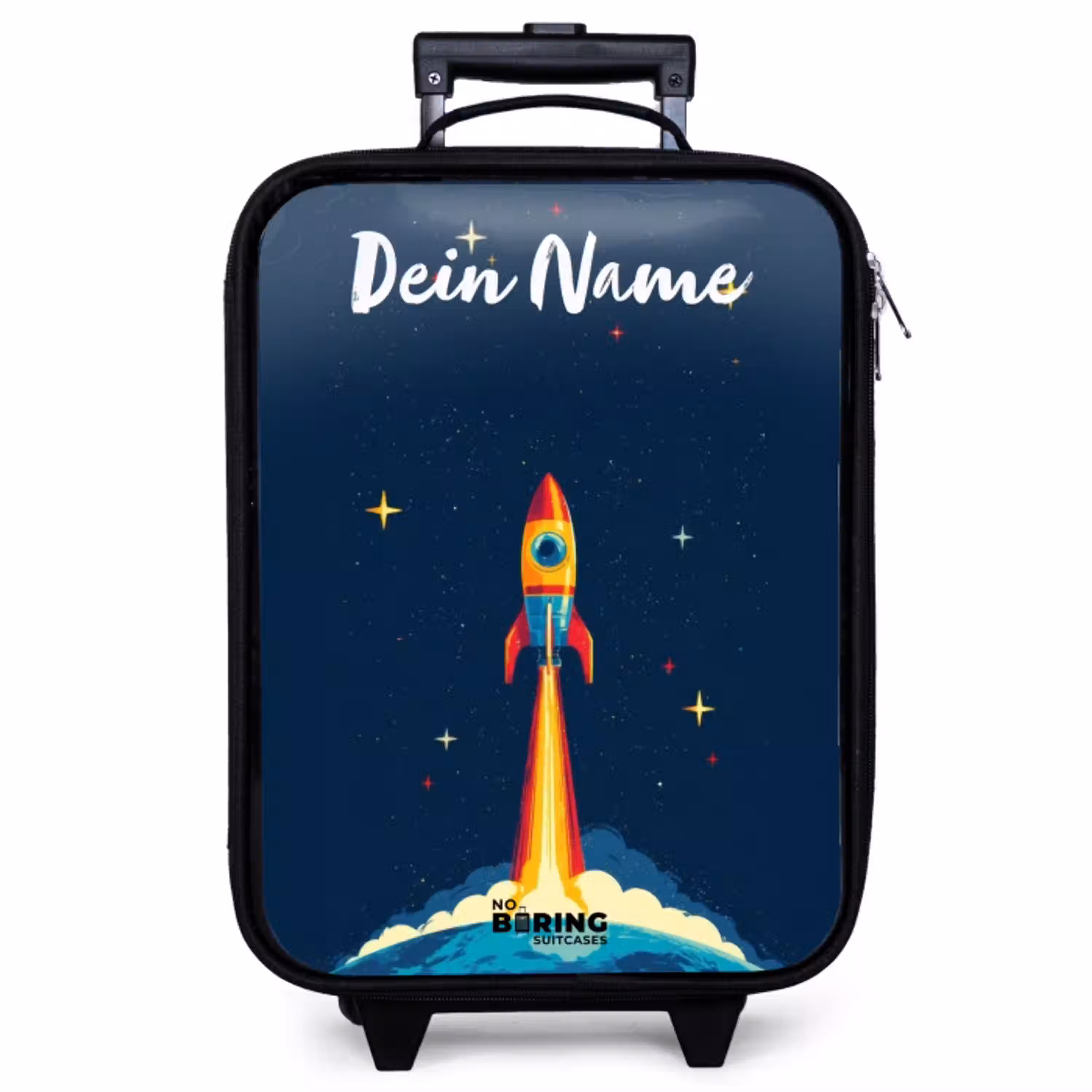 Planeet - Raket - Sterren - Donkerblauw Kinderkoffer - Zwart klein -zzz_website3d