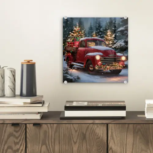 Kersttruck - Sneeuwbos - Rood plexiglas 5mm klein -sfeer1