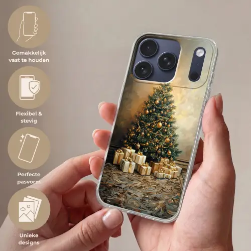 Kerstboom - Cadeaus - Goud Telefoonhoesje iPhone 17 Pro klein -sfeer3_NL