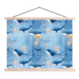 Walvissen - Oceaan - Blauw textielposter latten blank klein 122 -3d