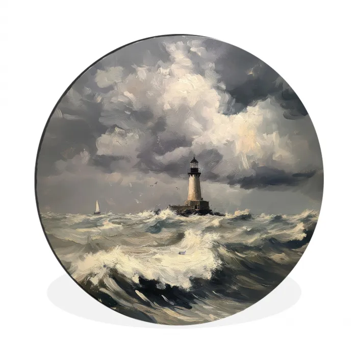 Vuurtoren - Golven - Storm Wandcirkel aluminium klein -3d