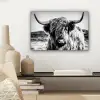 Schotse hooglander - Natuur - Koe - Zwart - Wit canvas 2cm klein -sfeer6