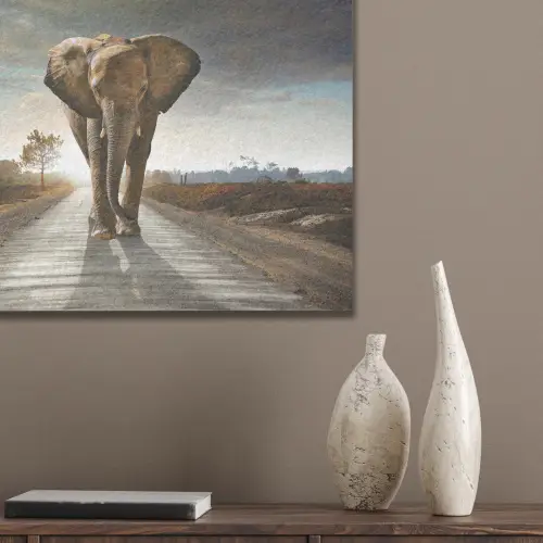 Olifant - Weg - Dieren - Zonsondergang - Landschap PET vilt klein -sfeer6_closeup