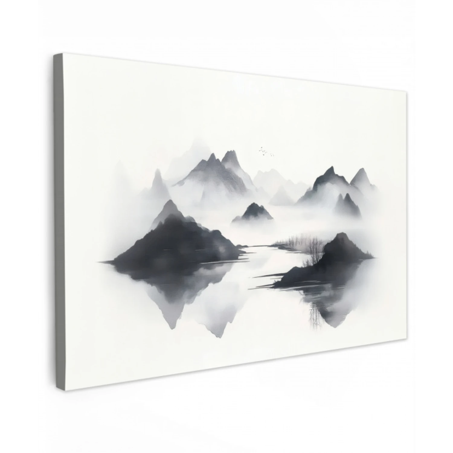 Bergen - Mistig - Water - Wit Tuinposter op houten frame 2 cm dik klein -3d