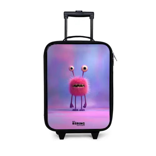 Roze harig monster met grote ogen Kinderkoffer - Zwart klein -3d