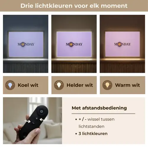 Maandag - Mok - Koffie - Paars Light Box met batterij (Wandlamp) middel -USP_lichtkleurNL