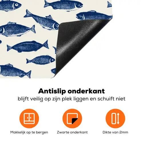 Vissen - Patroon - Blauw - Wit Inductie beschermer vinyl 3mm klein 276 -zzzzzzz-td-onderkant