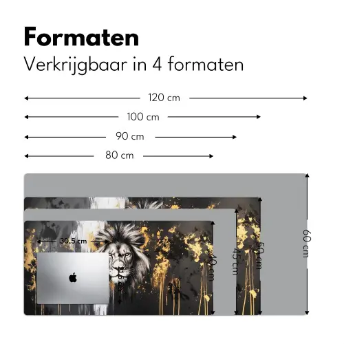 Leeuw - Portret - Verfspatten - Grijs Muismat XXL klein -sfeer5