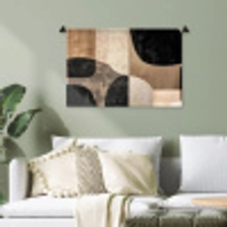 Abstract - Vlakken - Zwart - Rond Wandkleed katoen klein -sfeer7