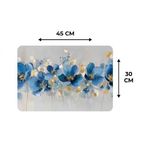 Bloemen - Blauw - Abstract Placemat vinyl groot -specs