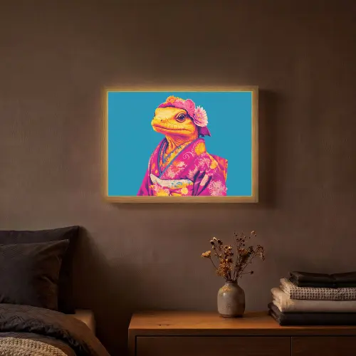 Bloemenkrans - Hagedis - Kimono - Paars Light Box met batterij (Wandlamp) middel -sfeer4