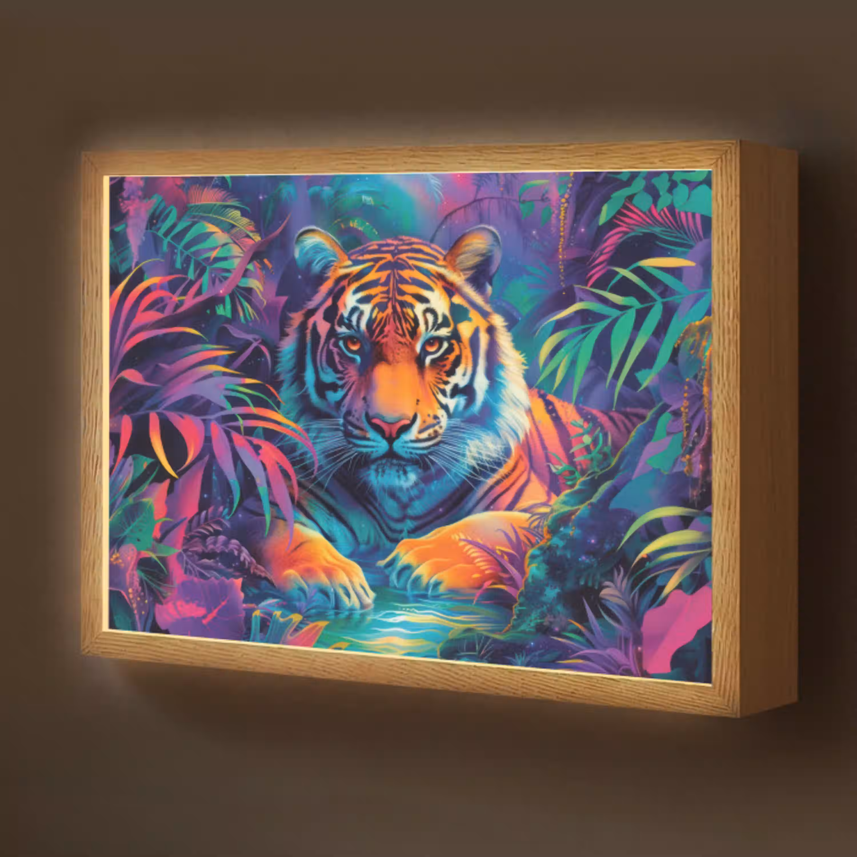 Tijger - Dier - Jungle - Kleurrijk Light Box met batterij (Wandlamp kind) middel -z3d_website