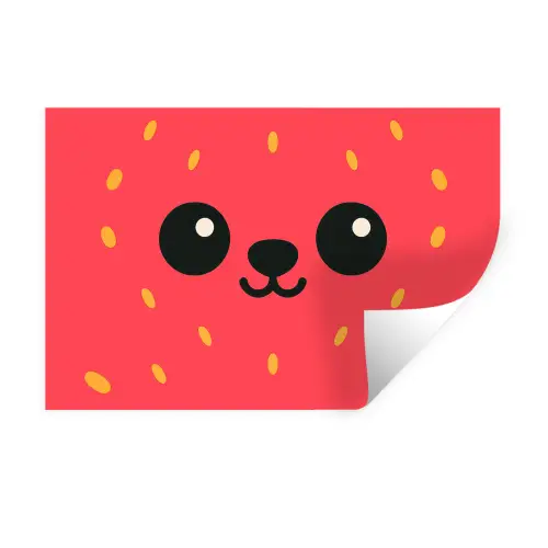 Kat - Aardbei - Cartoon Muursticker klein -3d