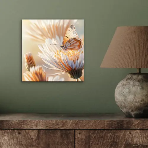 Vlinder - Bloem - Oranje aluminium wit klein -sfeer2