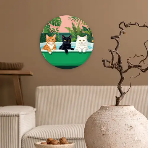 Badkamer - Kattenparade - Kleurrijk Wandcirkel kunststof plaat 5mm dik klein -sfeer1
