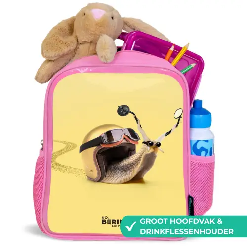 Escar-Go - Geel Kinderrugzak - Roze middel -inhoud_NL