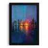 Skyline - Penseelstreken - Donkerblauw - Lichtgevend fotolijst zwart zonder passe partout klein -3d