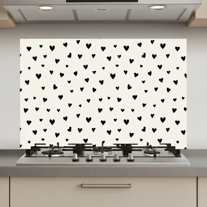 Valentijn - Harten - Zwart - Wit keuken achterwand spatscherm klein 900 -3d_website