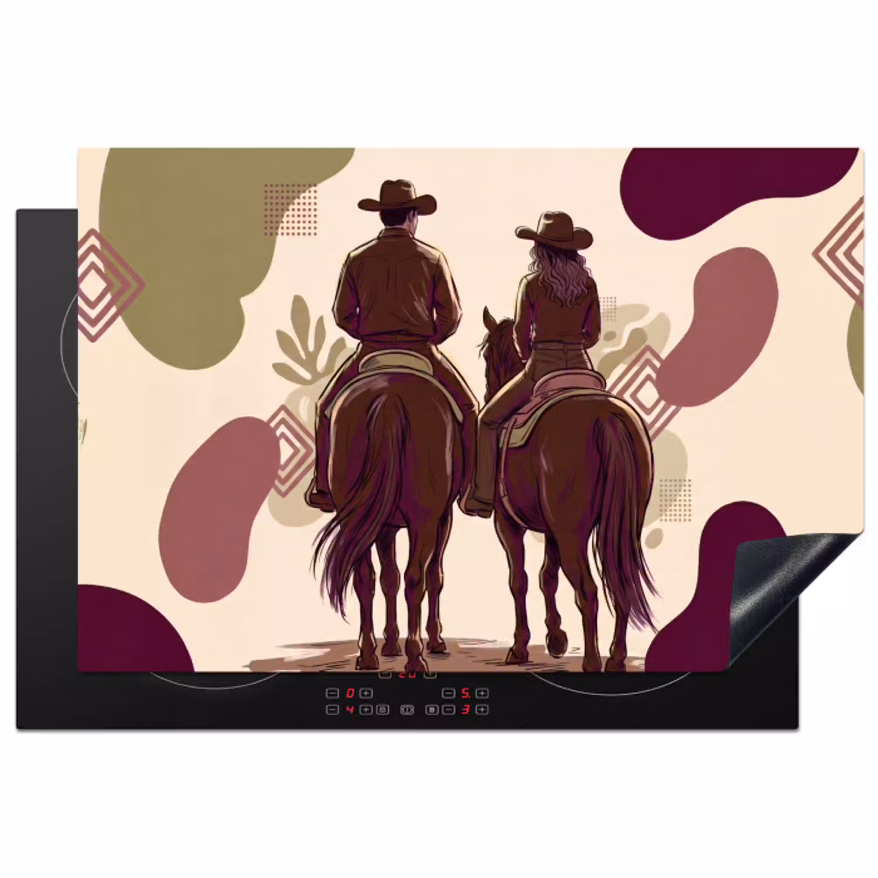 Mensen - Ruiters - Western - Illustratie - Bruin Inductie beschermer vinyl 3mm klein -3d