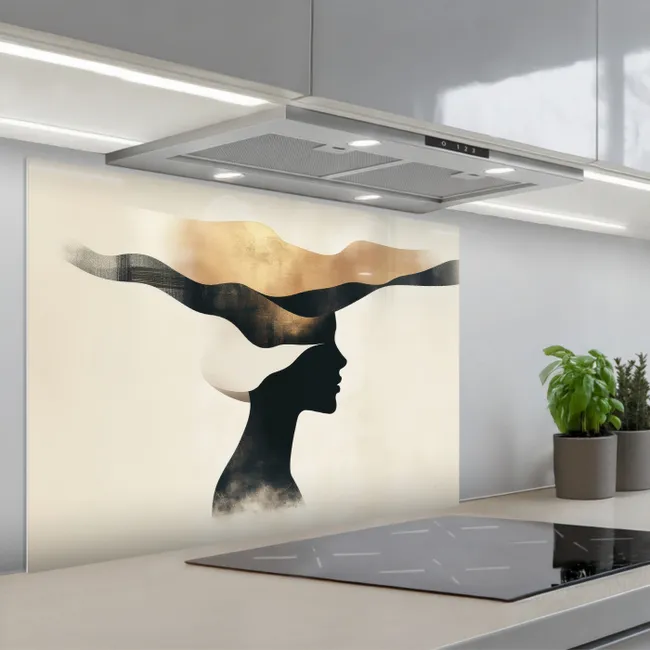 Salpicaderos de cocina - Mujer - Olas - Negro