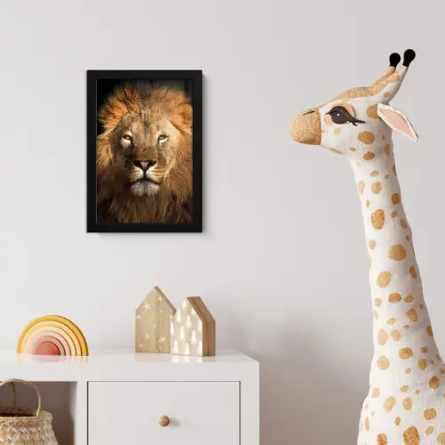 Leeuw - Dieren - Zwart - Licht - Bruin - Portret fotolijst zwart zonder passe partout klein -usfeer4_kinderkamer
