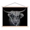 Schotse hooglander - Zwart - Koe - Dieren textielposter latten blank klein -3d