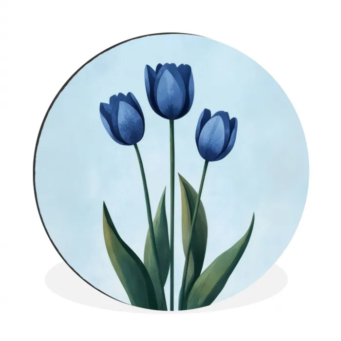 Tulpen - Blauw - Bladeren Wandcirkel aluminium klein -3d