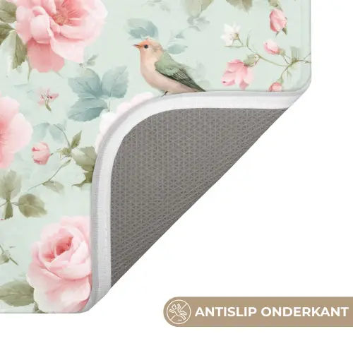 Rozen - Vogels - Pastel - Kleurrijk Badmat klein 997 -USP_AntislipNL
