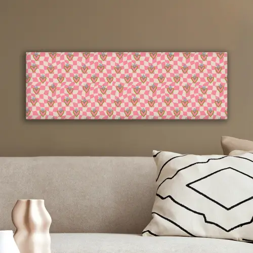 Roze - Retro - Patroon - Geblokt canvas 2cm klein 828 -sfeer3