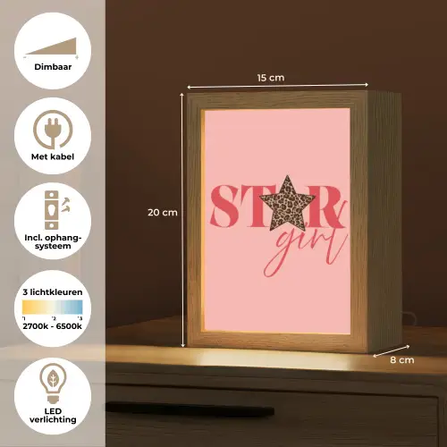 Star girl - Roze - Panter - Ster Light Box met kabel (Tafellamp) klein -USP_NL