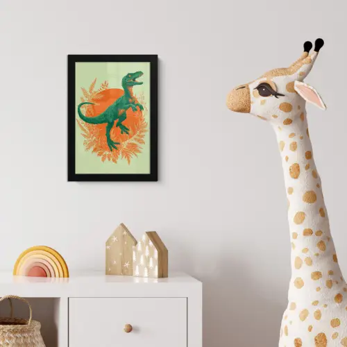 Dinosaurus - Groen - Planten - Cirkel fotolijst zwart zonder passe partout klein -usfeer4_kinderkamer
