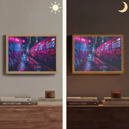 Stad - Neon -  Nacht - Roze - Graffiti Light Box met batterij (Wandlamp) middel -sfeer3