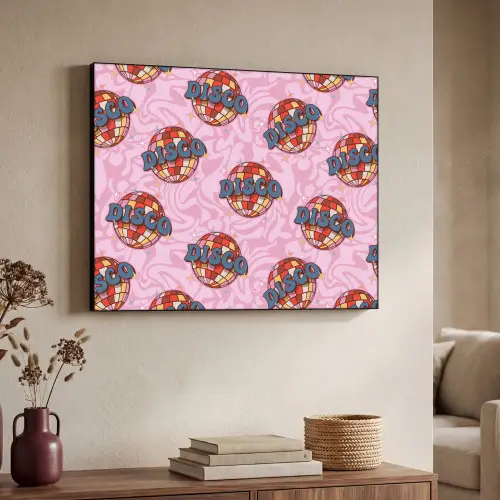 Disco - Bal - Patroon - Roze Textielframe zwart klein 947 -sfeer3