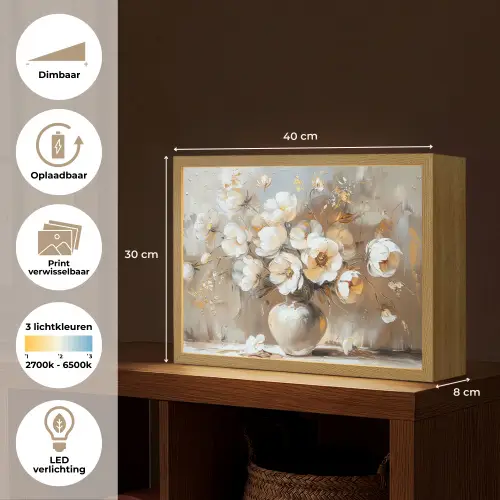 Vaas - Bloemen - Kunst - Goud Light Box met batterij (Wandlamp) middel -USP_websiteoverzichtNL