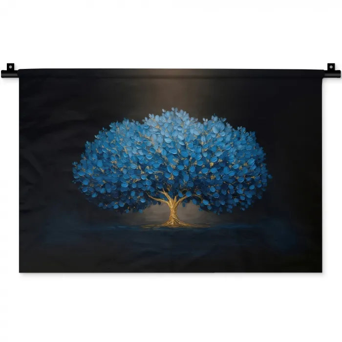 Boom - Blauw - Bladeren - Penseelstreken Wandkleed katoen klein -zz3d