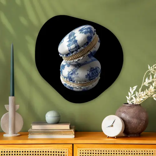 Eten - Macarons - Delfts blauw - Koekjes Wandcirkel Organisch Plexiglas middel -sfeer2