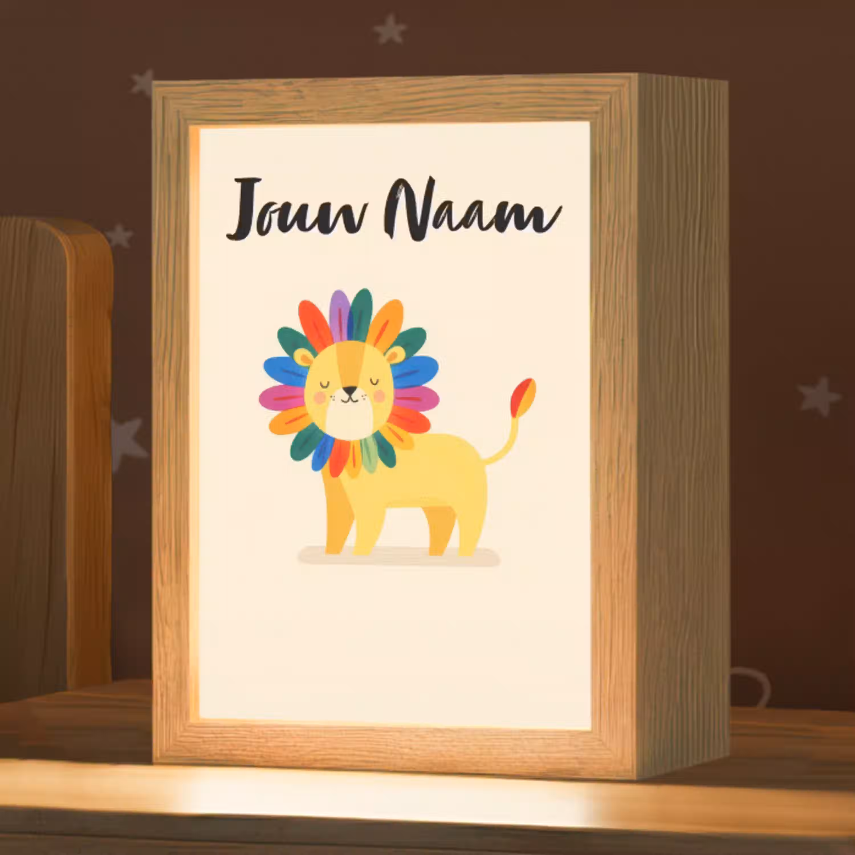 Leeuw - Kleurrijke manen - Beige Light Box met kabel (Kinderlampje) klein -zzz_3d_website