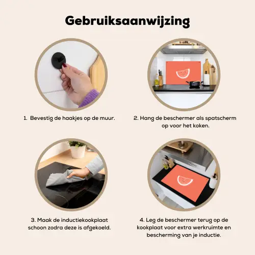 Watermeloen - Lijnen - Koraalrood Inductie beschemer met haakjes klein -ky-gebruik-nl