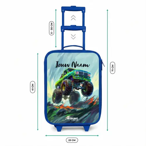 Groene Monstertruck met Penseelstreken Kinderkoffer - Blauw klein -productfoto_formaten