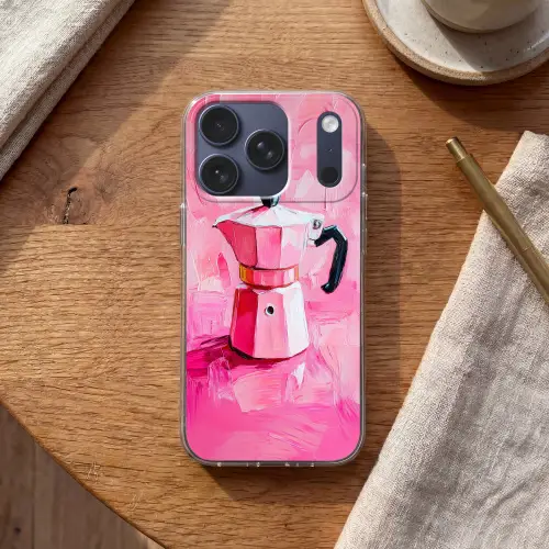 Roze - Verf - Coffee Telefoonhoesje iPhone 17 Pro klein -sfeer1