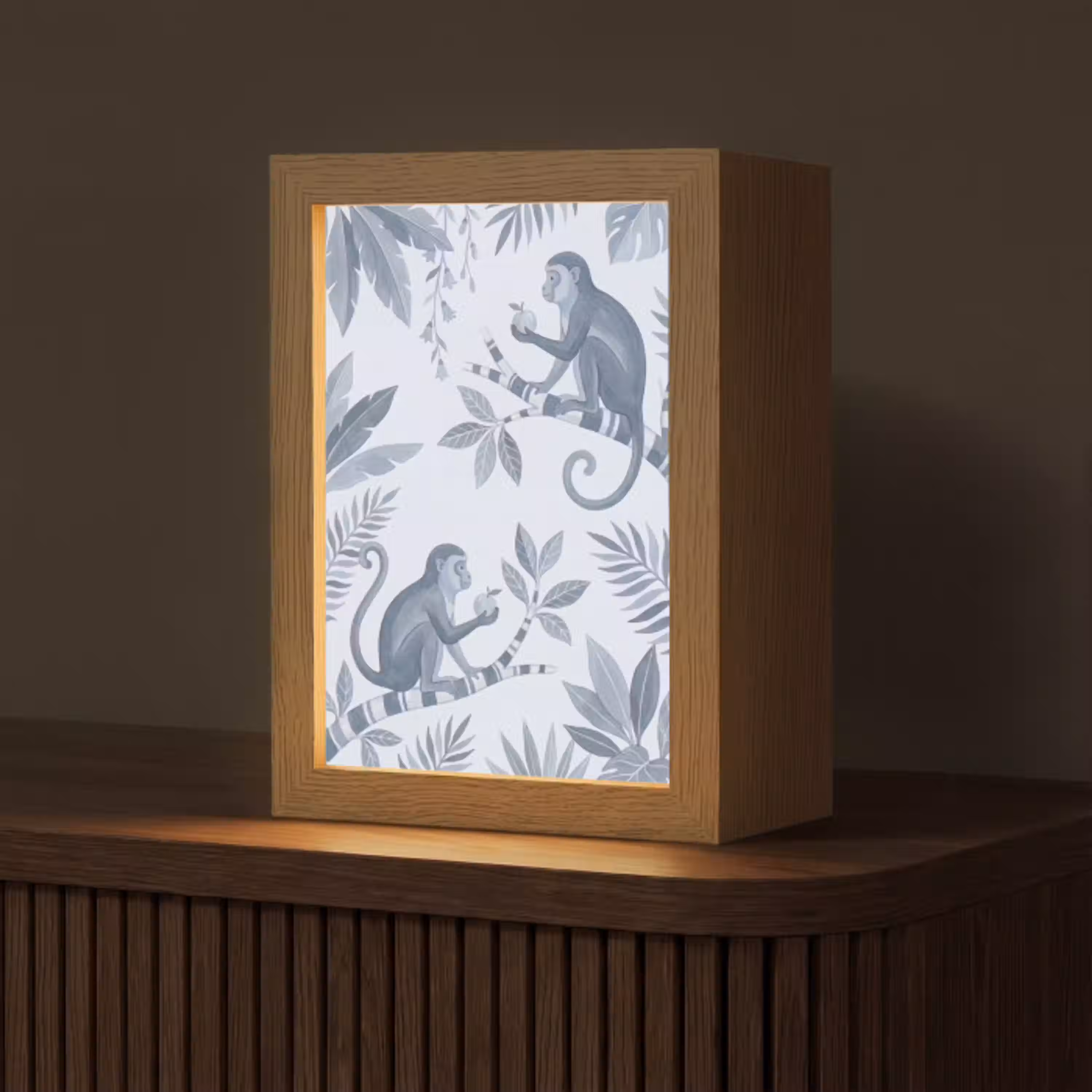 Aap - Boom - Bladeren - Jungle - Illustratie Light Box met kabel (Tafellamp) klein -z3d_website