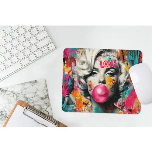 Vrouw - Kauwgom - Graffiti - Neonkleuren muismat rubber klein -witbureau