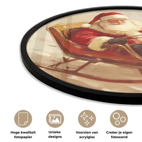 Kerst - Slee - Kerstman Fotolijst rond zonder passe partout klein -closeup_NL