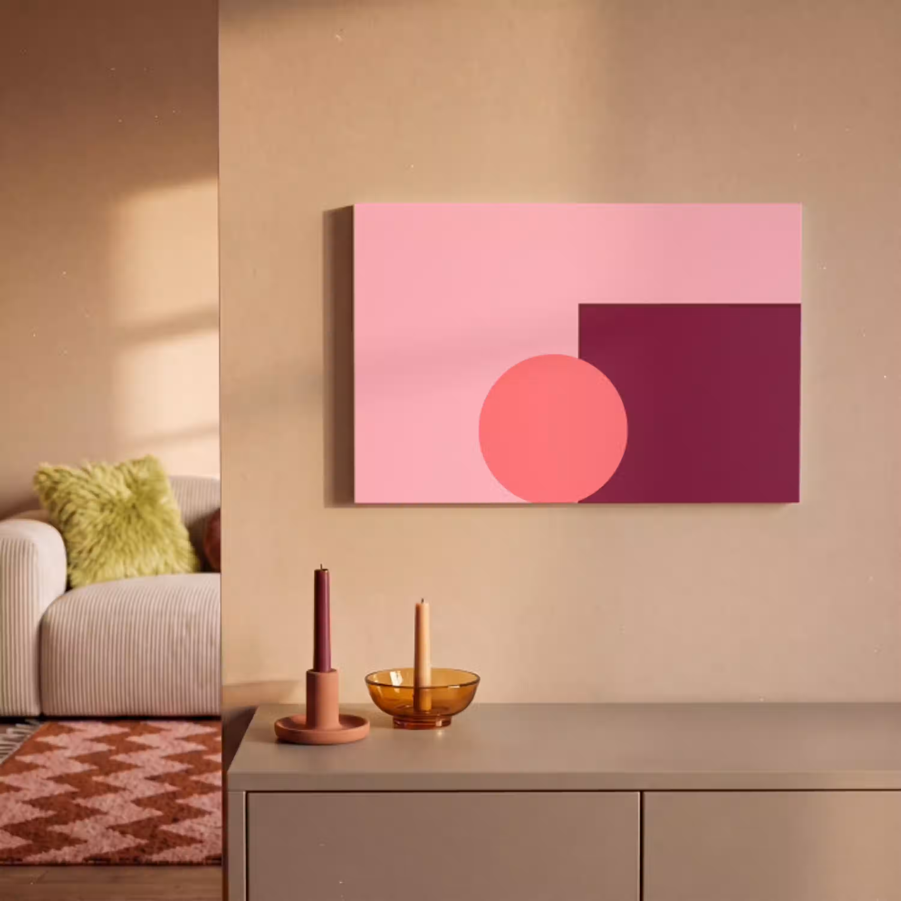 Abstract - Vormen - Roze - Modern - Design canvas 2cm klein -sfeer1